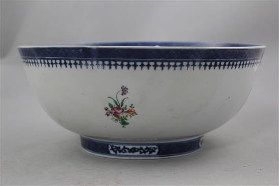 A Chinese export armorial punch bowl, c.1790, 25cm.